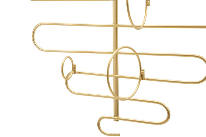 Portabottiglie da parete struttura in metallo color oro con 4 ripiani per interni