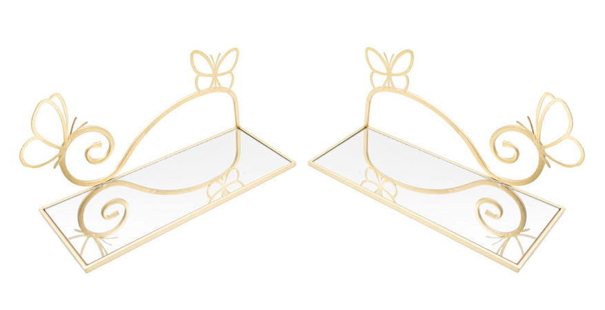 Mensole da parete in metallo color oro ripiano in vetro set da 2