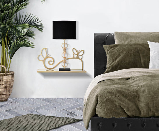 Mensole da parete in metallo color oro ripiano in vetro set da 2