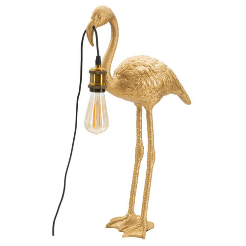 Lampada da tavolo Fenicottero struttura in poliresina color oro per interni