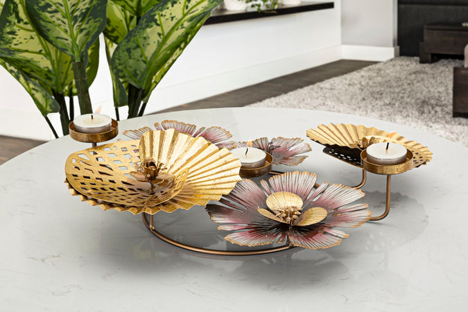 Porta candela decorativo fiori con struttura in metallo per interni
