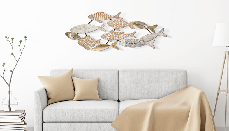 Pannello pesciolini decorativi in legno MDF e ferro per decorazioni ambienti