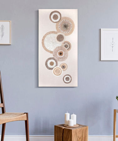 Dipinto su tela Circly con inserti e telaio in legno per decorazioni ambienti