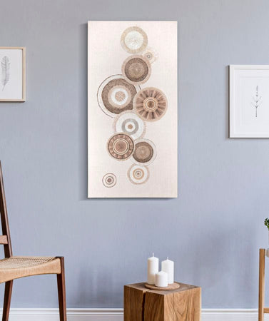 Dipinto su tela Circly con inserti e telaio in legno per decorazioni ambienti