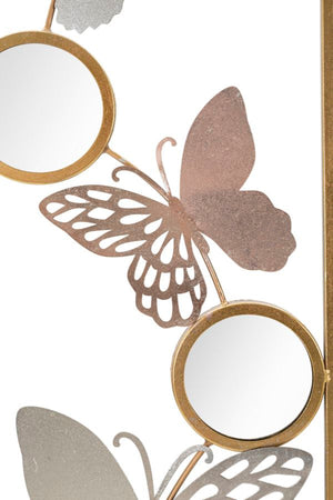 Pannello decorativo con specchi e farfalle in ferro per decorazioni ambienti