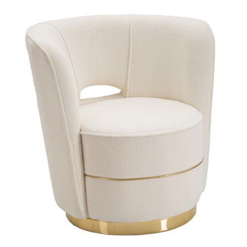 Poltrona Iceland in tessuto colore crema con decorazioni dorate per interni