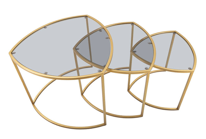 Tavolinetti da caffè struttura in metallo color oro ripiano in vetro per interni set da 3