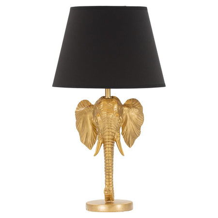 Lampada da tavolo "Elefante" struttura in metallo e poliresina color oro e tessuto per interni