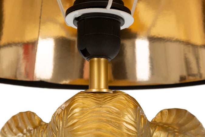 Lampada da tavolo "Elefante" struttura in metallo e poliresina color oro e tessuto per interni