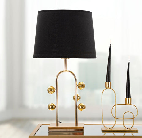 Lampada da tavolo "Bubble" struttura in metallo color oro e tessuto per interni