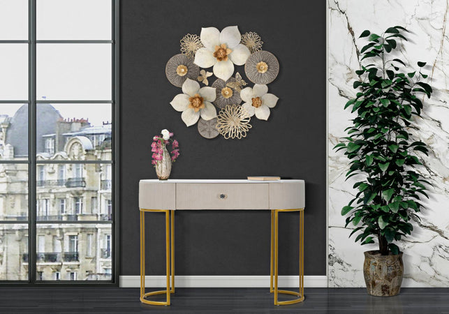 Console "Montpellier" struttura in metallo e legno ripiano in marmo per interni