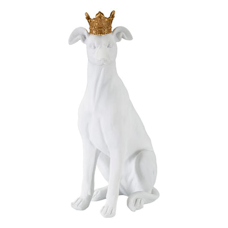 Cane con corona decorativo in poliresina per decorazioni ambienti