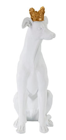 Cane con corona decorativo in poliresina per decorazioni ambienti