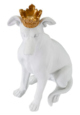 Cane con corona decorativo in poliresina per decorazioni ambienti