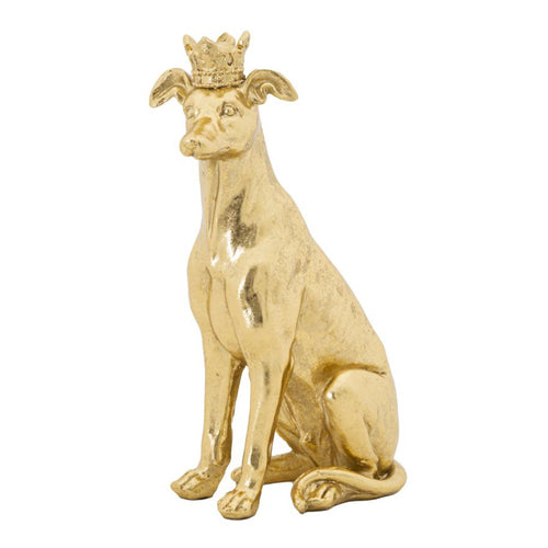 Cane con corona decorativo in poliresina per decorazioni ambienti
