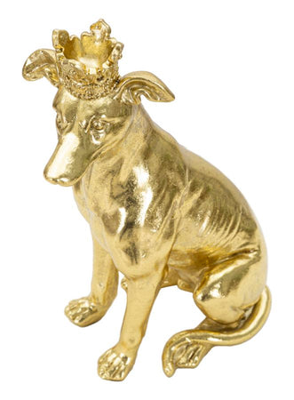 Cane con corona decorativo in poliresina per decorazioni ambienti