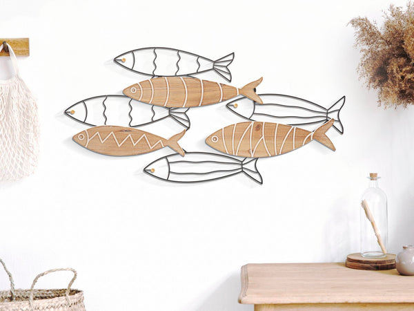 Pannello pesciolini decorativi in legno e ferro per decorazioni ambienti