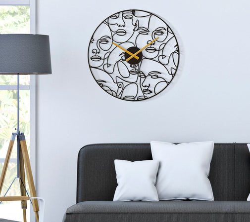 Orologio da parete con volti in ferro colore nero per salotto e cucina