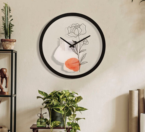 Orologio da parete con rose struttura in ferro e vetro per salotto e cucina
