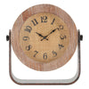 Orologio da tavolo rotondo in legno con base in ferro per salotto e cucina