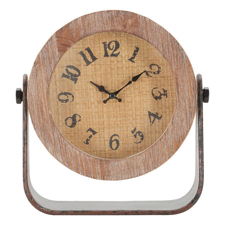 Orologio da tavolo rotondo in legno con base in ferro per salotto e cucina