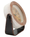 Orologio da tavolo rotondo in legno con base in ferro per salotto e cucina