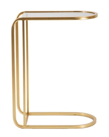 Tavolinetto struttura in metallo color oro ripiano in vetro per interni