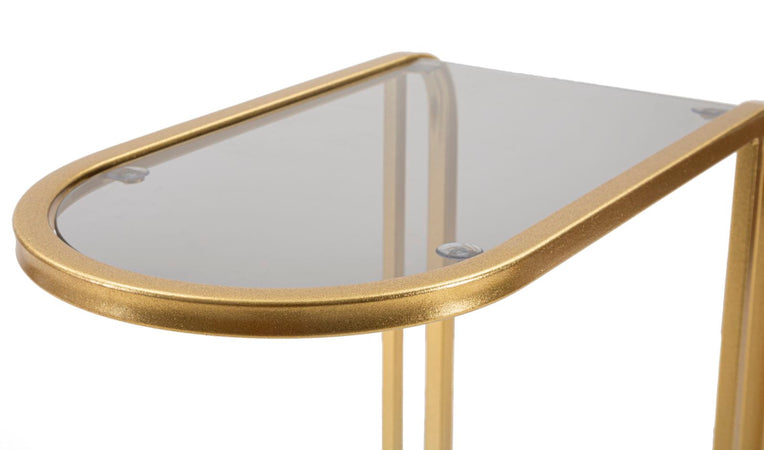 Tavolinetto struttura in metallo color oro ripiano in vetro per interni
