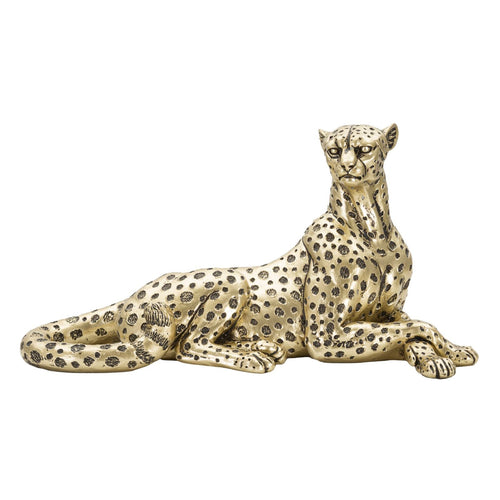 Leopardo decorativo in poliresina color oro con macchie nere per decorazioni ambienti