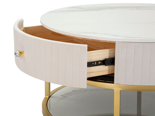 Tavolo da caffè "Montpellier" struttura in metallo, legno e velluto per interni