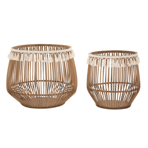 Cestoni Fuji in rattan con decorazioni in tessuto per interni set da 2