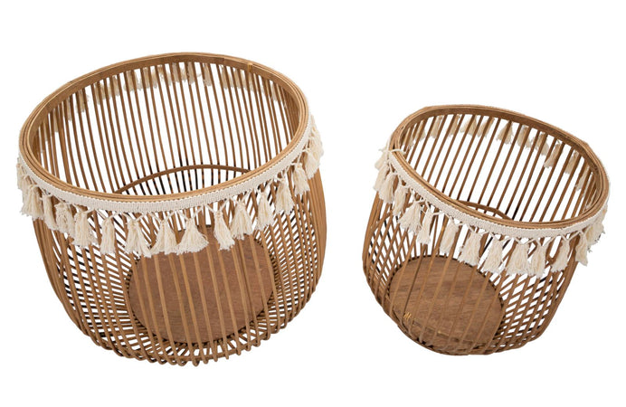 Cestoni "Fuji" in rattan con decorazioni in tessuto per interni set da 2