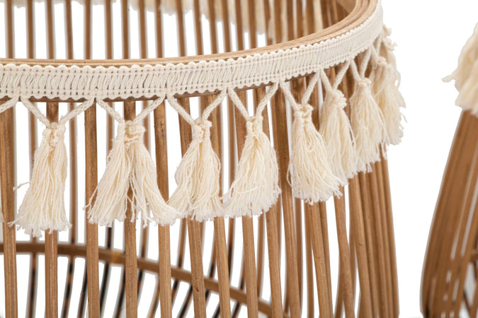 Cestoni "Fuji" in rattan con decorazioni in tessuto per interni set da 2