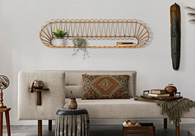 Mensola da parete "Panama" struttura in metallo e rattan per interni