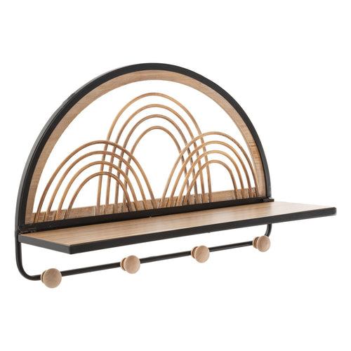 Mensola da parete Oporto in legno e rattan con appendiabiti per interni