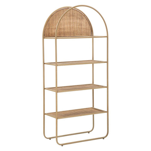 Libreria Panama rettangolare in metallo e rattan con 4 ripiani per interno