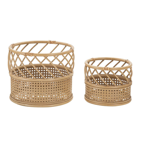 Porta vasi "Panama" in metallo con finiture in rattan per interni set da 2