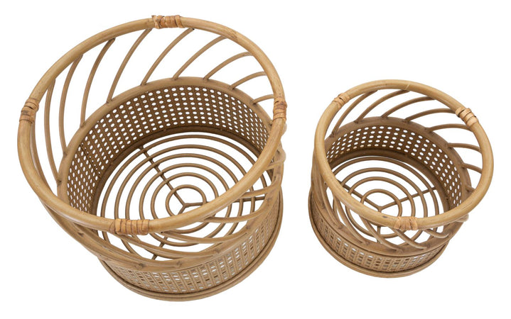 Porta vasi "Panama" in metallo con finiture in rattan per interni set da 2