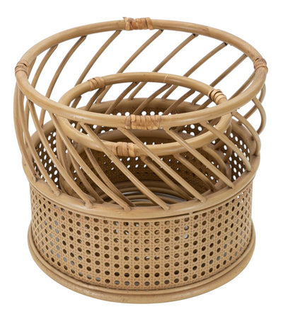 Porta vasi "Panama" in metallo con finiture in rattan per interni set da 2