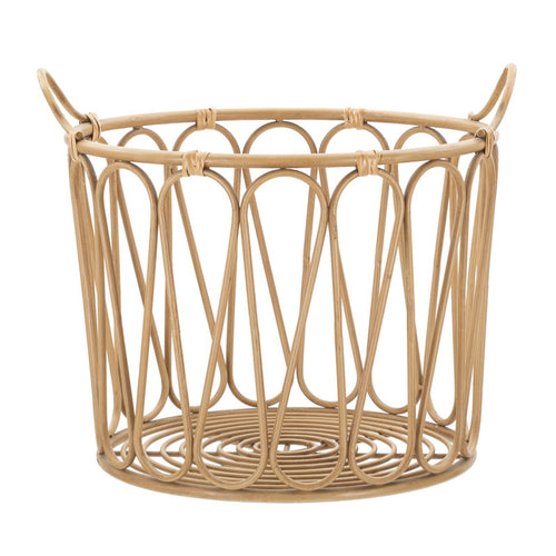 Cesta Panama in metallo con maniglie e finiture in rattan per interni