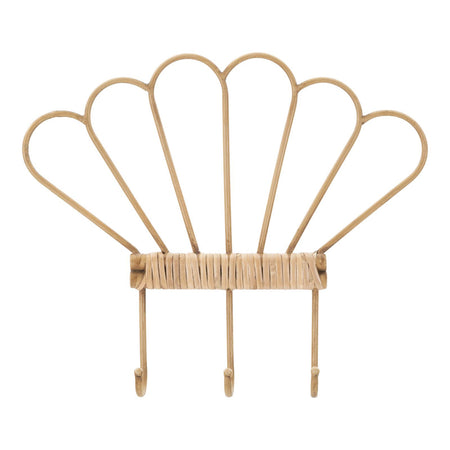 Appendiabiti da parete "Panama" in metallo e rattan con 3 ganci per interni