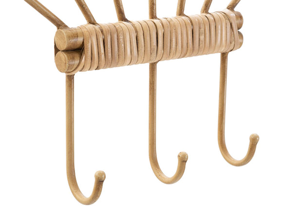 Appendiabiti da parete "Panama" in metallo e rattan con 3 ganci per interni