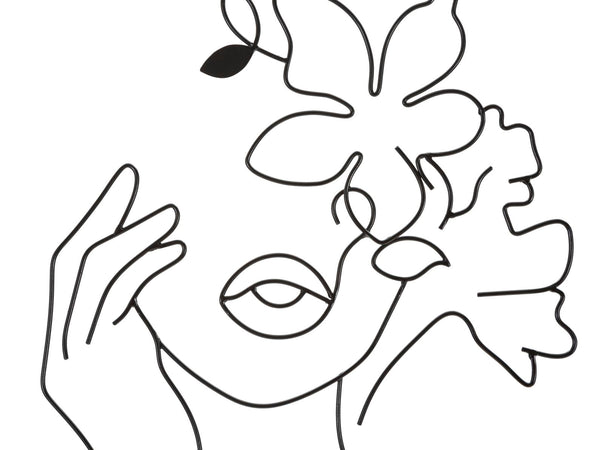 Pannello decorativo donna con fiori in ferro per decorazioni ambienti