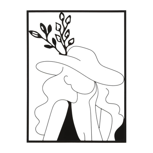 Pannello decorativo donna con cappello in ferro per decorazioni ambienti