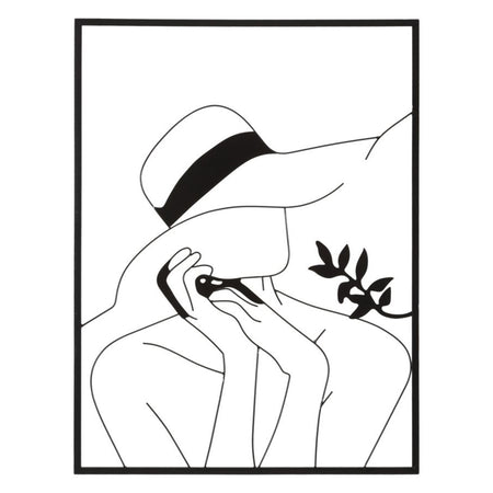 Pannello decorativo donna con cappello in ferro per decorazioni ambienti