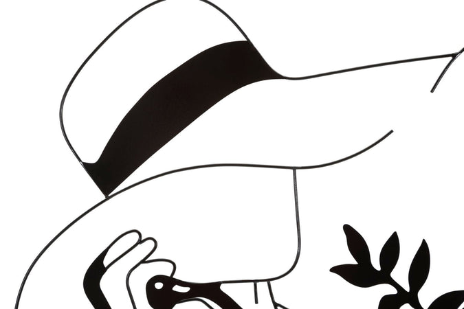 Pannello decorativo donna con cappello in ferro per decorazioni ambienti