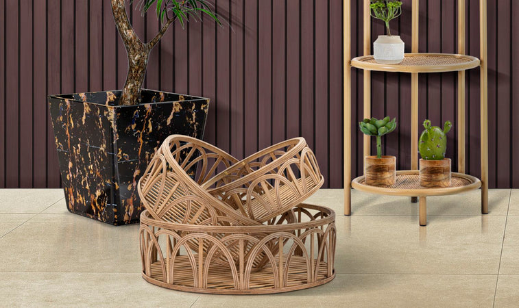 Svuota tasche cestini in rattan colore naturale per interni set da 3