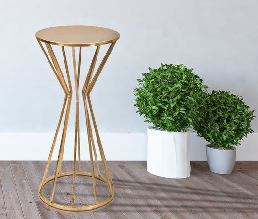 Tavolino porta telefono rotondo struttura in ferro color oro per interni