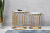 Tavolinetti coppia in metallo color oro ripiano in marmo per interni set da 2