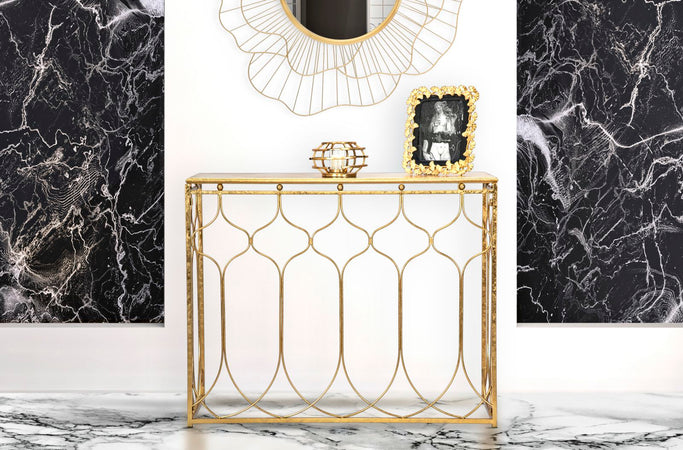 Console rettangolare struttura in metallo color oro per interni